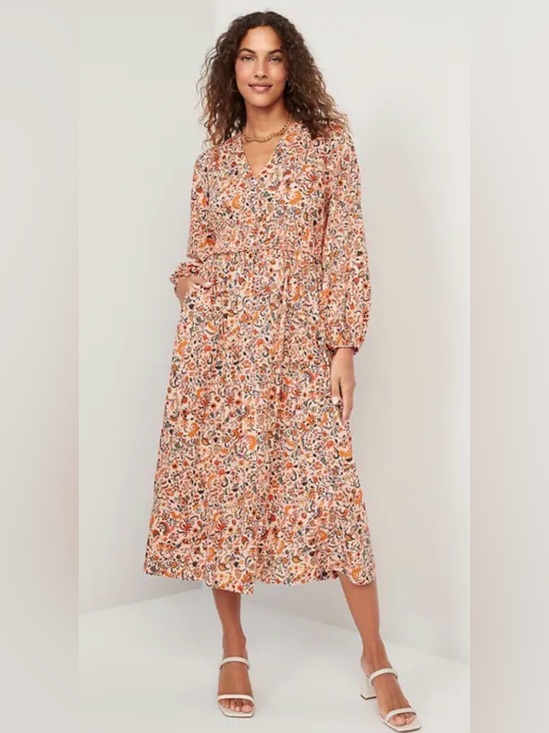 Old Navy Dresses & Skirts - Old Navy Puff Sleeve Waist Defined Floral Smocked Midi Dress Large NWT - C60-009